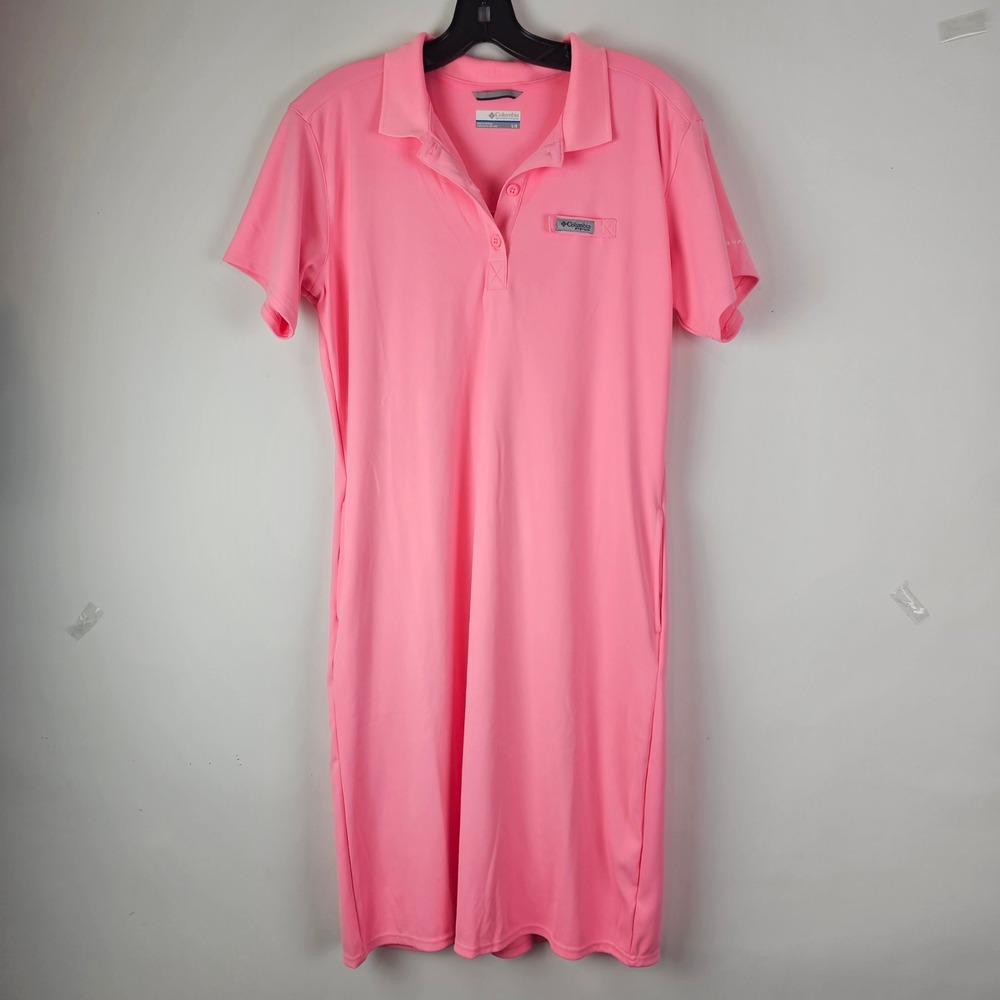 Columbia PFG Freezer III Pink Polo Dress Womens Large Short Sleeve Omni-Shade